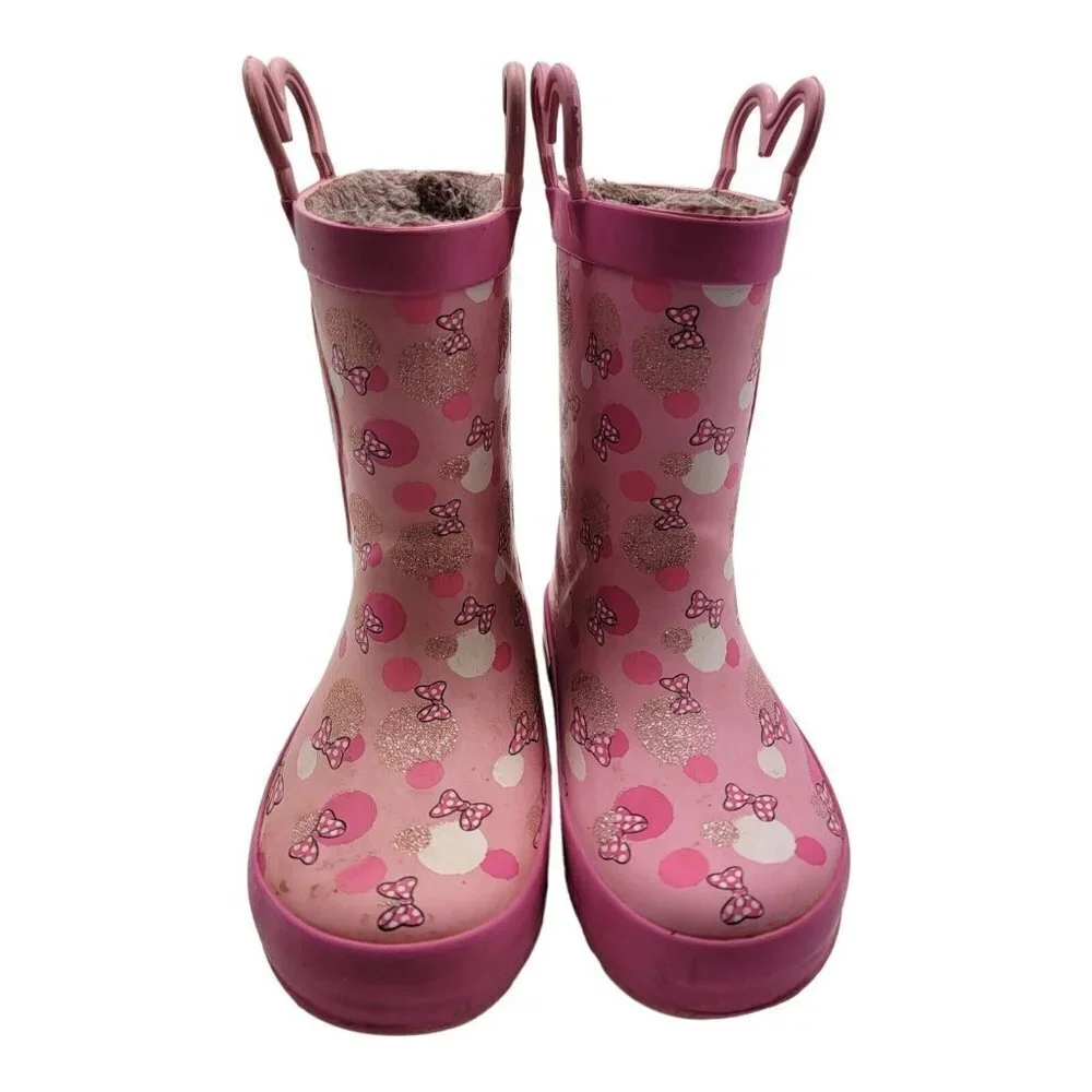 Western Chief Minnie Mouse Boots Girls Sz 9/10 fur lined rain Pink